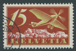 SCHWEIZ BUNDESPOST 179I O, 1923, 15 C. Flugpost Mit Abart Gebrochenes Rad, Pracht, Mi. 80.- - Altri & Non Classificati