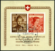 SCHWEIZ BUNDESPOST Bl. 6 O, 1941, Block Kriegs-Winterhilfe, Ersttagsstempel, Pracht, Mi. 450.- - Blocchi & Foglietti