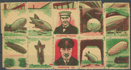 US-FLUGPOST , 1928/30, Zeppeline, 14 Verschiedene Farbige Abziehbilder In Briefmarkenformat, Meist Als Zusammendrucke - Autres & Non Classés