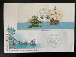Cape Verde Cabo Verde 1992 Mi. Bl. 20 FDC Cristovao Colombo Christopher Columbus Christophe Colomb Christoph Kolumbus - Christopher Columbus