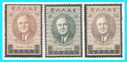 GREECE- GRECE - HELLAS  1945:  Roosvelt Funera Imperforate Error Compl. set MNH** - Ungebraucht