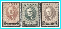 GREECE- GRECE - HELLAS  1945:  Roosvelt Funera Imperforate Error Compl. set MNH** - Ungebraucht