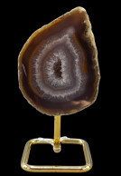 MUY DECORATIVA AGATA EN BRUTO EN PEANA EXPOSICION DORADA - BUEN TAMAÑO - Minerales