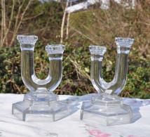 Paire De Bougeoirs Double En Verre Art Deco - Art Nouveau / Art Deco