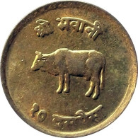 Nepal 10-Paisa Brass Coin 1969 King Mahendra Shah UNC - Nepal