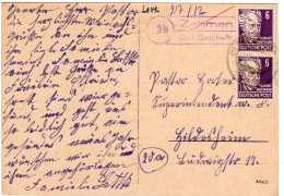 SBZ 1949, Landpoststempel 10b ZEHMEN über Gaschwitz Auf Karte M. 2x6 Pf. - Covers & Documents