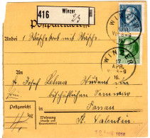 Bayern 1919, 5+20 Pf. Auf Paketkarte M. Klarem K1 WINZER - Vins & Alcools