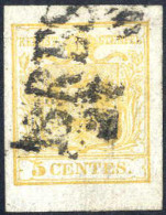 O 1850, 5 Centesimi Giallo Limone Verdastro, Carta A Mano, Molto Ben Marginato, Usato A Brescia, Qualità Molto Buona, Ce - Lombardy-Venetia