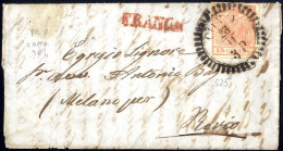 Cover 1851, Lettera Da Como Del 23.11 Per Milano, Mendrisio Per Melano (Svizzera), Affrancata Con 15 C. Rosa II° Tipo Ca - Lombardy-Venetia