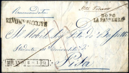 Cover 1851, Raccomandata Del 8.1.1851 Da Milano A Pisa, Pagata In Contanti "3" (Kr. = 15 Cent.) Per Il Trasporto Fino Al - Lombardy-Venetia