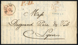 Cover 1857, Stampa Da Milano Del 16.8 Per Lyon (Francia), Affrancata Con 15 C. Rosso Vermiglio Su Carta A Macchina, Molt - Lombardy-Venetia