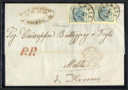 Cover 1856, Lettera Da Venezia Del 1.5. A Malta, Affrancata Con Due 45 C. Azzurro Su Carta A Macchina, Nonostante L'indi - Lombardy-Venetia