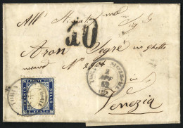 Cover 1856, Lettera Da Bergamo Del 27.2 Per Novara, Affrancata Con Un 30 C. Bruno II° Tipo, Sass. 21 - Lombardy-Venetia