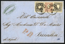 Cover 1859, 3 Soldi Nero + 3 Soldi Nero Grigio + 10 Soldi Bruno Su Lettera Da Venezia 23.6.1862 Per Brindisi, Annullo "P - Lombardy-Venetia