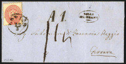 Cover 1863, Lettera Da Rovigo Del 23.5 Per Ferrara, Affrancata Con 5 Soldi Rosa Dent. 9½, A Lato "BOLLO / INSUFFICIENTE" - Lombardy-Venetia
