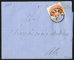 Cover 1866, Lettera Da Verona Il 19.9.1866 Per Ala (Südtirol) Affrancata Con 5 S. Rosa Dent. 9½, Sass. 43 - Lombardy-Venetia
