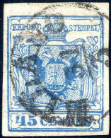O 1857/58, FALSO DI MILANO 45 Cent. Azzurro, VI° Tipo, Buoni Margini, Annullo "MILANO, 31/3", Minimo Assottigliamento Ne - Lombardy-Venetia
