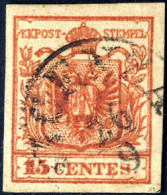 O 1853, FASLSO DI VERONA 15 Cent. Rosso Brunastro, Buoni Margini, Timbro C1 "VICENZA, 26/9", Di Ottimo Aspetto Ma Con Le - Lombardy-Venetia