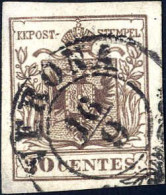 O 1853, FALSO DI VERONA 30 Cent. Bruno, Buoni Margini, Nitido Annullo C2 "VERONA, 16/9", Assottigliamenti Negli Angoli A - Lombardy-Venetia