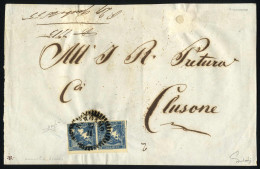 Cover 1851, Frontespizio Di Fattura Per Giornali Da Bergamo Il 27.11 Per Clusone Affrancata Con Coppia (3 Cent) Tipo II, - Lombardy-Venetia
