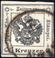 O 1858, Segnatasse Per Giornali 1 Kreuzer Nero I° Tipo, Buoni Margini , Annullo Nero, Francobollo Molto Raro (Sass. 2, € - Lombardy-Venetia
