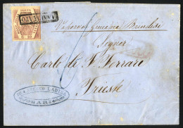 Cover 1858, Lettera Da Bari Il 24.2 Per Trieste Affrancata Con 10 Gr. Rosa Brunastro I Tavola, Annotato "Vapore Di Greci - Naples