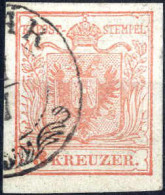 O 1854, 3 Kr. Helltomatenrot MP, Gravurtype 1:1 Mit Ausgehöhltem Fleck , Gestempelt, Einwandfreie Erhaltung, Attest Goll - Other & Unclassified