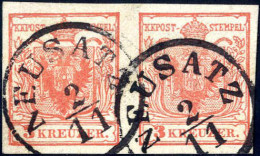 O/pair 1854, 3 Kreuzer Tomatenrot MP Waagrechtes Paar Mit Den Gravurtypen 0:2 Und 1:2, Allseits Gut Bis Breit Gerandet U - Other & Unclassified
