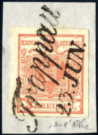 Piece 1854, 3 Kreuzer Tomatenrot, MP Gravurtype 0:1, Ringsum Gut Bis Breit Gerandet, Auf Briefstück, Mit Einem Komplette - Other & Unclassified