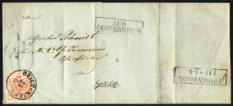 Cover 1855, Brief Von Reichenberg Am 14.6. Nach Görlitz (Deutschland), Frankiert Mit 3 Kr. Rosa Mit Schwarzem Nebenstemp - Other & Unclassified