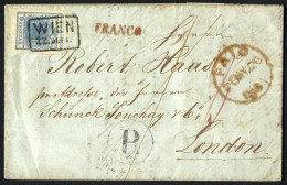 Cover 1851, Brief Von Wien Am 22.5. über Aachen Nach London (Grossbritannien) Frankiert Mit Einer 9 Kr. Blau, FRANCO Rot - Other & Unclassified