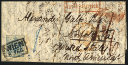 Cover 1852, Brief Aus Wien Am 8.2. Nach Norfolk (USA) Frankiert Mit 9 Kr. Blau Handpapier Nebenstempel "Aus Österreich"  - Other & Unclassified