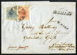 Cover 1852, Brief Von Schönberg Am 6.9. über Feldkirch Und Innsbruck Nach Freiburg (Deutschland) Frankiert Mit 3+9 Kr. M - Other & Unclassified