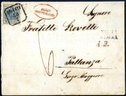 Cover 1852, Briefvorderseite (und Teil Der Rückseite) Vom 30.7.1852 Von Triest Nach Pallanza (Lago Maggiore) (2.8.), Fra - Other & Unclassified
