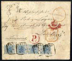 Cover 1855, Eingeschriebener Brief Aus Prag Vom 8.5. Nach London (Grossbritannien), Frankiert Mit Zwei Senkrechten Paare - Other & Unclassified
