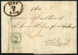 Cover 1858/1861, Ein Brief Von Linz Am 24.6. Nach Budweis, Frankiert Mit Einer Stempelmarke Zu 3 Kr. C.M. Schwarz/grün,  - Other & Unclassified
