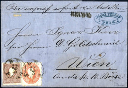 Cover 1861, Eingeschriebener Express-Brief Von Prag Am 22.3. Nach Wien Frankiert Mit 10 Kr. Braun Type II Und Kaiserkopf - Other & Unclassified