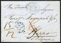 Cover 1856, Unfrankierter Kompletter Brief Vom 20.12.1856 Aus Glarus über Triest Nach Aleppo In Syrien; Blauer Abgangsst - Other & Unclassified