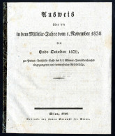 Cover 1840, "Ausweis über Die In Dem Militär-Jahre Vom 1. November 1838 Bis Ende Oktober 1939;....verwendeten Geldbeträg - ...-1850 Vorphilatelie
