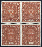 ** 1918, Flugpost 10 Kronen Rotbraun Ohne Aufdruck 7 K Postfrischer Gezähnter Viererblock, ANK (4) C 8000,- - Autres & Non Classés