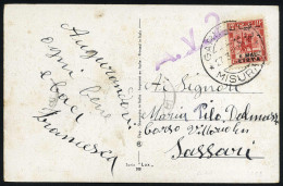 Cover 1952, Cartolina Auguri Da Garibaldi Misurata Il 27.3 Per Sassari Affrancata Con 6 Mal. Su 12 C. Cyrenaica Rosso, M - Libye