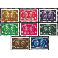 1945, Hungary, 2P+2P-40P+40P, Michel #836-#843, Raster Grid, Wmk, P12½, Used - Oblitérés