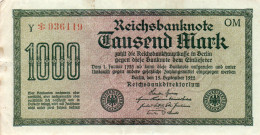 GERMANY -  1000 MARK 1922 -  Wor:P-76g.2.OM, Ros:R-75q.OM   Filigran - : Wellen - 1000 Mark
