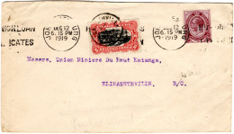 ✉ 1919, South Africa, Envelope Franked With 2d Sent From Johannesburg December 12, 1919 To "Union Minière Du Haut Katang - Altri & Non Classificati