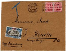 ✉ 1922, Belgium, Front (only) Of Cover, Franked At 20c, Sent From Anvers July 19, 1922 To Kindu / Belgian Congo, Sender  - Altri & Non Classificati