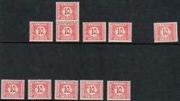 **/* 1923, Belgian Congo, Shades Study Lot Of 11 (mint) Stamps Of 10c Postage Due Stamp Of 1923 Issue, 3 Different Shade - Altri & Non Classificati
