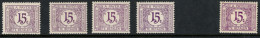 **/* 1923, Belgian Congo Shades Study Of 5 (mint) Stamps Of 15c Postage Due Stamp Of 1923 Issue, Showing 2 Different Sha - Altri & Non Classificati