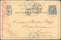 ✉ 1897, Congo Free State, Postal Stationery Stibbe #13 Demand Part, 15c Blue On Yellow - Leopold II Second Issue, Writte - Altri & Non Classificati