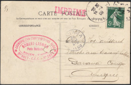 ✉ 1909, France, Picture Postcard, Franked With (1x) 5c (Y&T 137 - Semeuse Type), Sent From Rouen April 24, 1909 To Banan - Altri & Non Classificati