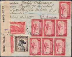 ✉ 1942, Belgian Congo, Registered Airmail Envelope Franked With (6x) 1fr - Airmail Issue, (2x) 2,50fr And (1x) 1fr Palms - Altri & Non Classificati